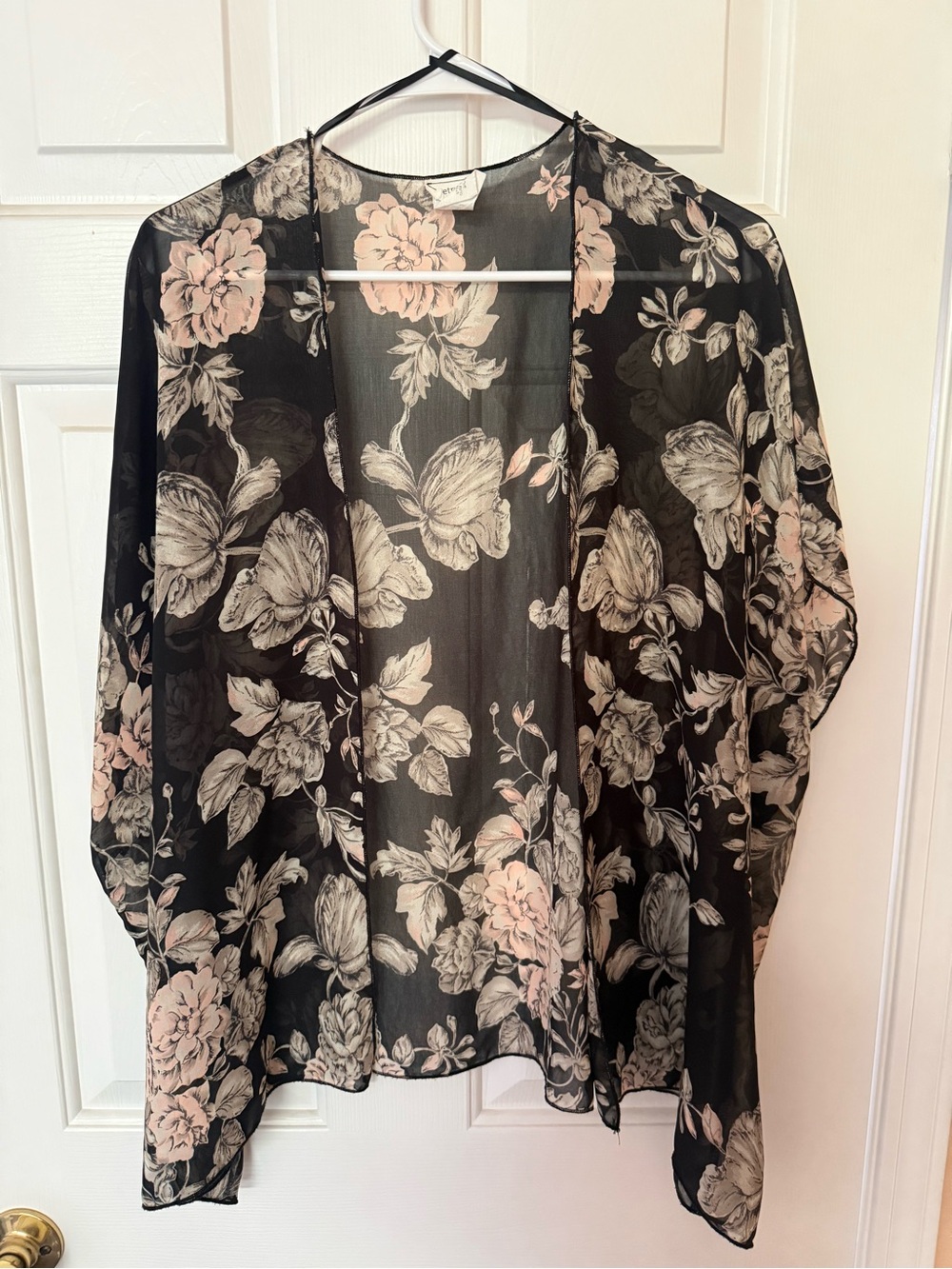 Sheer Floral Kimono Cardigan - Black with Blush Floral